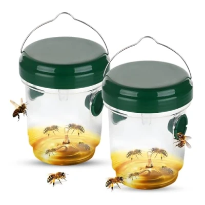 Immagine di yotutun Trappola per Vespe, Acchiappa Mosche Cattura Vive Anti Api da Esterno Calabroni Cage Catcher insetti Patio, Cortile, Giardi (2 Pezzi Verde)