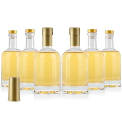 Immagine di Winter Shore Bottiglie Vetro da 375 ml (Set 6) Olio Vuote per Succo e Vino con Tappo in Sughero Dorato Bottiglia Riutilizzabile Soda, Succhi di Frutta, Kombucha Alcol