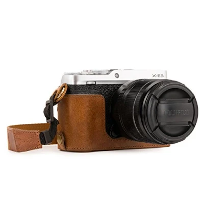 Immagine di MegaGear Ever Ready Custodia metà copertura in Vera pelle per Fotocamera con Tracolla Fujifilm X E3 Marrone MG1343