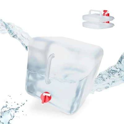 Immagine di Relaxdays Taniche Pieghevoli, Set da 3, 20 Litri, Contenitore con Rubinetto, Plastica BPA Free, Trasparente Rosso, 70% 20% gommapiuma 10%