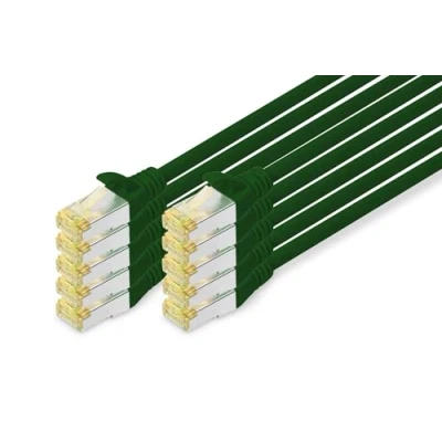 Immagine di DIGITUS Cavo LAN Cat 6A 1m 10 pezzi di rete RJ45 S/FTP schermato Compatibile con 6 e 7 Verde