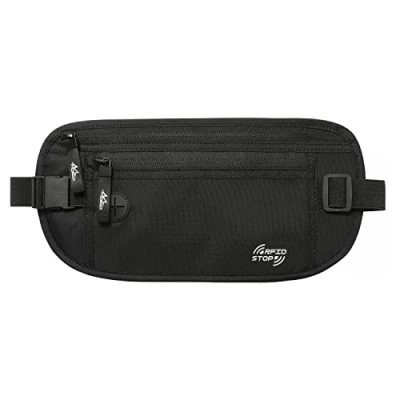 Immagine di MoKo Borsa da Cintura Marsupio Regolabile Porta Oggetti Portafoglio di Nascosto per Viaggio, Sacchetto Impermeabile con Foro Auricolare, Nero