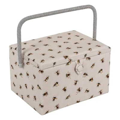 Immagine di Hobby Gift Esclusiva grande scatola da cucito, portaoggetti artigianale, vassoio per accessori, puntaspilli, manico in PVC, 23,5 x 31 20 cm, api