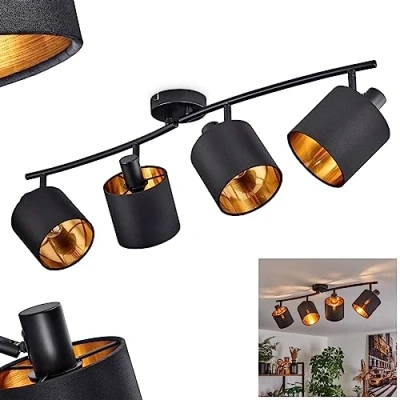Immagine di plafoniera Alsen, in metallo/tessuto nero/oro, con faretti e bracci della lampada regolabili, spot, 4 x E14, senza lampadina/e