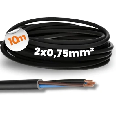 Immagine di 10m Lapp 1600250 H05RN F 2 x 0,75 mm² cavo in gomma flessibile, resistente ai raggi UV, robusto, sottile senza conduttore di protezione per dispositivi portatili e decorazione elettrica