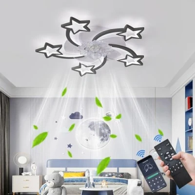 Immagine di ATEEZ Bambini Ventilatore da Soffitto con Luce e Telecomando Silenzioso 6 velocità Plafoniera Dimmerabile Reversibile Lampadario App Timer per Cameretta Black