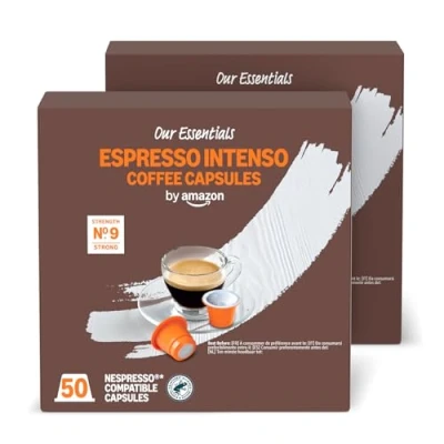 Immagine di by Amazon Espresso Intenso Capsule di caffè compatibili con Nespresso, Tostatura intensa, 50 unità, Confezione da 2 Certificato Rainforest Alliance