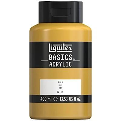 Immagine di Liquitex 8870342 Basics Pittura acrilica, Pigmenti per artisti monopigmentati, Resistente alla luce, durevole nel tempo, Finitura satinata, Flacone da 400 ml Oro