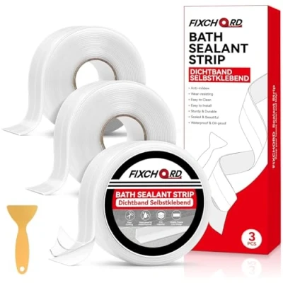 Immagine di FIXCHORD Nastro Sigillante Impermeabile, 3 Rotoli Autoadesivo Nastro, Isolante Impermeabile Trasparente, Striscia di Tenuta per Cucina, Bagno, Angolo parete 3.2m*38mm