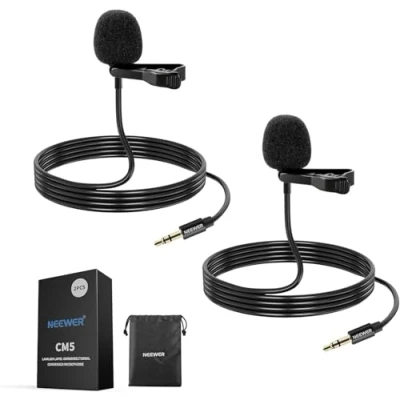 Immagine di NEEWER Microfono Lavalier da Bavero a Condensatore Omnidirezionale con Clip/Cavo, 2pz Lav Mic per Palco YouTube Streaming Live, Compatibile Rode Wireless GO II 2 DJI Trasmettitore Wireless,CM5