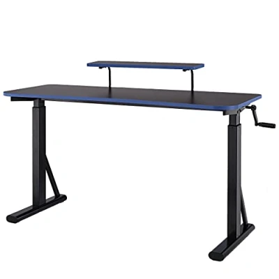 Immagine di Amazon Basics Rettangolare Scrivania per computer gaming con altezza regolabile, ripiano rialzato monitor, 140 x 60 109 126 cm, blu