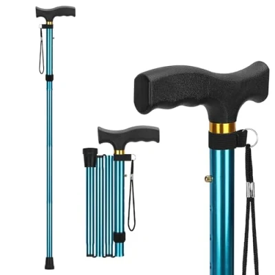 Immagine di supregear Bastone Pieghevole da Passeggio Regolabile in Altezza, Viaggio Leggero e Flessibile, Ausilio alla Mobilità Richiudibile per Equilibrio, adatto a Uomini Donne