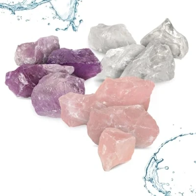 Immagine di PURAJA set base di pietre preziose per la rivitalizzazione dell&#039;acqua cristalli pregiati naturali miscela base: Quarzo rosa, Ametista, Cristallo rocca