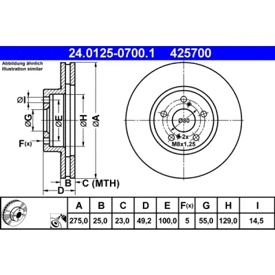 Immagine di ATE 24.0125 0700.1 Disco freno 275,0 25,0 5 100,0 ventilato rivestito TOYOTA: Celica VII Coupe