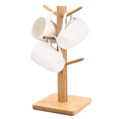 Immagine di Albero Porta Tazze in Legno, Caffe, da Appoggio, Supporto per Della Tazza, Portabicchieri con 6 Ganci e Base Ponderata Tazza Caffè, Tè, Controsoffitto (Piazza)