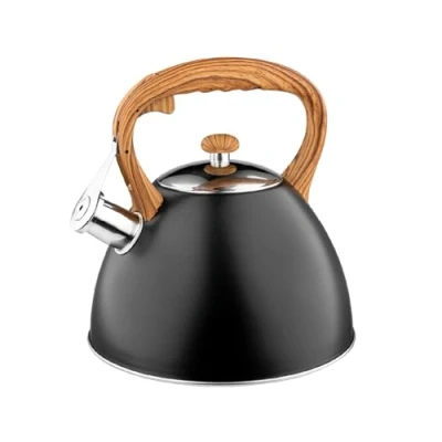 Immagine di FLORINA Bollitore Acqua (2,5 l) I da Fornello FRANKI Manico in Legno Fischio Automatico Per Fornelli a Induzione, Gas, Elettrici Colore: Nero