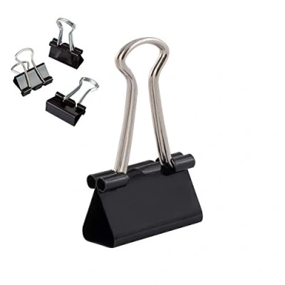 Immagine di D.RECT Lot de 12 Pinces à documents 25 mm Boîte Papier multi fonctions Binder Clips Métal Pince a Dessin pour Notes lettre Clip Fournitures bureau Noir