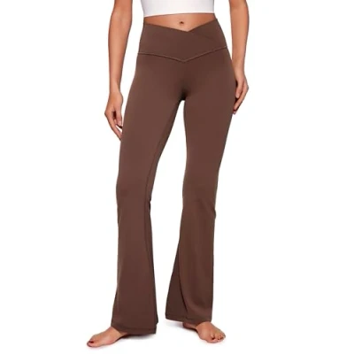 Immagine di CRZ Yoga Donne Butterluxe V Cross Vita Alta Gamba Larga Crossover Flare Leggings 78 cm caffè Marrone 46
