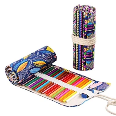 Immagine di JZK 2 x Astuccio arrotolabile portamatite in tela custodia portapenne con 72 posti per matite colorate pennarelli borsa porta da viaggio