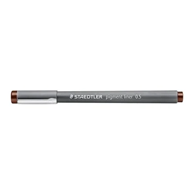 Immagine di STAEDTLER Pigment Liner, marrone, larghezza linea 0,5 mm, inchiostro pigmentato, punta lunga in metallo, durata, 10 fineliner astuccio di cartone, 308 05 76