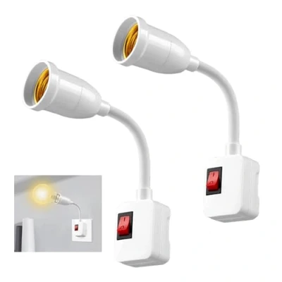 Immagine di 2 pezzi portalampada E27 con interruttore: attacco Sporgo E27, lampada a presa elettrica collo di cigno flessibile da 20 cm, luce lettura regolabile 360 per cucina applique e