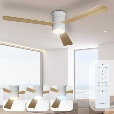 Immagine di Noaton Ventilatore da Soffitto con Luce e Telecomando, LED Dimmerabile 22,9 W, 3 Temperature di Colore, Pale Legno Naturale, Timer, Motore DC 34 6 Velocità, Ø132 cm, Silenzioso