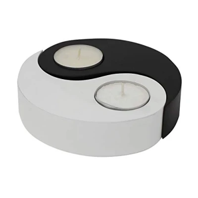 Immagine di Portacandele Yin Yang nero bianco in legno di mango