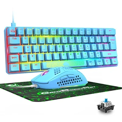 Immagine di Gaming Mouse e meccanica Tastiera, Layout QWERTY, USB, Anti ghosting, Tastiera Retroilluminata LED RGB, 800 6400 DPI, for PS4, PS5, Xbox, PC, MAC Blue