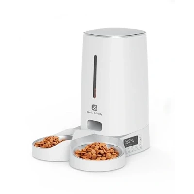 Immagine di Molly&amp;Cody Lucky Mangiatoia automatica per cani e gatti (contenitore da 4 l, distributore automatico cibo secco, alimentazione programmata, 2 ciotole, indicatore LED, blocco tasti, doppia