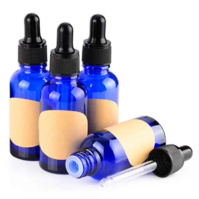 Immagine di stonylab 30 ml (1 oz) 4 Pack Flaconi Contagocce in Vetro, Blu Flacone Vetro Vuoto con Affusolato, Tappo Interno e Etichetta per Oli Essenziali, Fragranze Aromaterapia