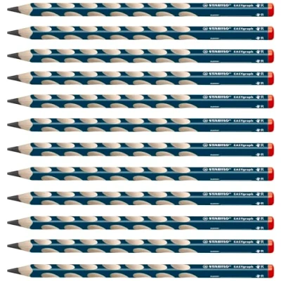 Immagine di Matita Ergonomica triangolare STABILO EASYgraph per Destrimani in Petrolio Confezione da 12 Gradazione HB