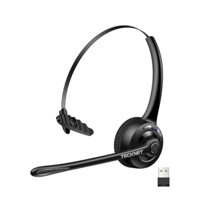 Immagine di TECKNET auricolare Bluetooth &amp; Dongle USB, cuffie wireless ad orecchio con microfono a cancellazione di rumore, senza fili mano libera per cellulare, PC, casa, ufficio, call center