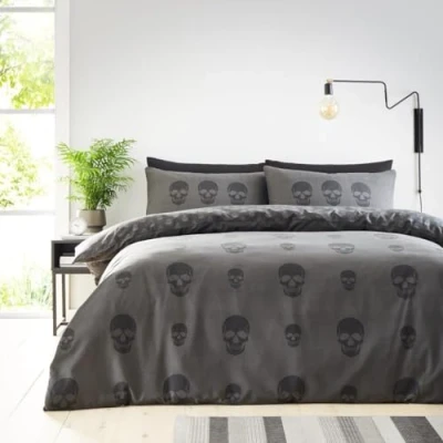 Immagine di GC GAVENO CAVAILIA Set copripiumino king size, 3 pezzi, in policotone, con federe, reversibile, size (230 x 220 cm), per Halloween, antracite