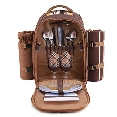 Immagine di apollo walker Set di Attrezzatura da Picnic per 2 Persone, con Zaino Picnic, Borsa Termica, stoviglie e Coperta in Pile