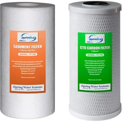 Immagine di iSpring F2WGB21B 4,5 x 10 Pollici Filtro dell&#039;acqua per Tutta la Casa ad Alta Capacità CTO Carbon Block e Set di Cartucce Sostituzione del Sedimenti WGB21B