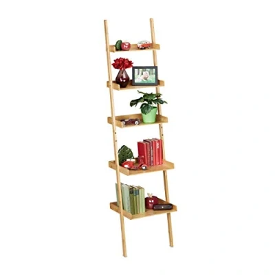 Immagine di relaxdays Scaffale a Scala in bambù, 5 Ripiani, Bagno, Cucina, Mobile da Appoggiare, HxLxP: 190 x 45 40 cm, Naturale, Marrone, 1 pz