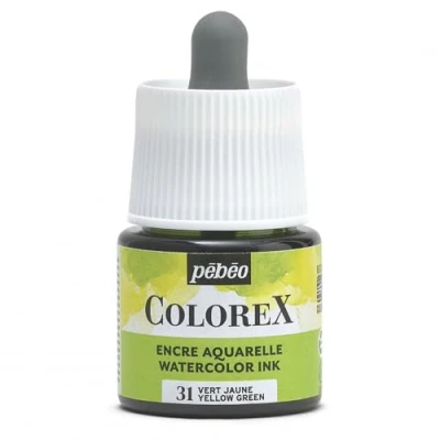 Immagine di Pébéo Inchiostro Colorex 45 ml Giallo Verde Acquerello Pebeo Velluto Rendering da disegno multiuso per tutti i supporti