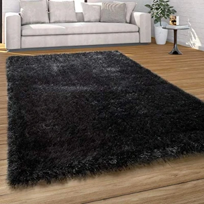 Immagine di Tappeto da Soggiorno a Pelo Alto Shaggy, in Colori Pastello, con Filato soffice, Monocolore, Dimensione:120x170 cm, Colore:Antracite