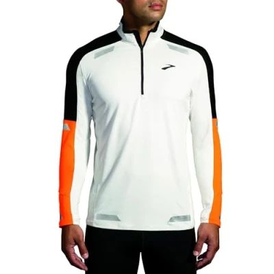 Immagine di Brooks RUN Visible 1/2 ZIP 2.0 Maglietta a manica lunga, Uomo, Taglia: 52/54, Ecru fluoro flash black