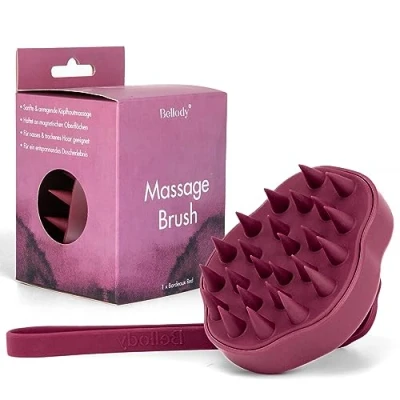 Immagine di Bellody® Spazzola massaggiante originale per cuoio capelluto, massaggio e stimolazione della crescita dei capelli (1 pezzo in rosso bordeaux) Massaggiatore bagnati secchi