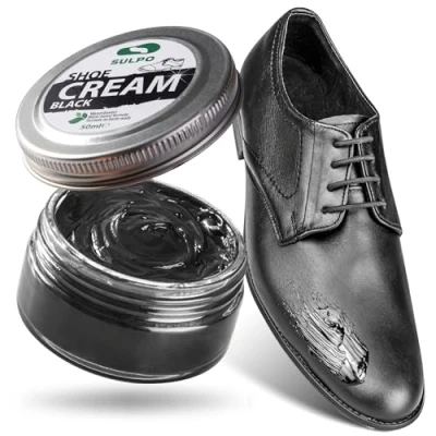 Immagine di SULPO lucido per scarpe nero Cura pelle crema pulire ravviva liscio in pulizia a base d&#039;acqua 50 ml