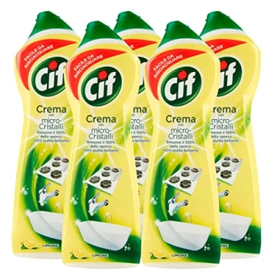 Immagine di 5x Cif Detergente in Crema Multisuperficie con Micro Cristalli al Profumo di Limone 100% Pulito Brillante 5 Flaconi da 750 ml