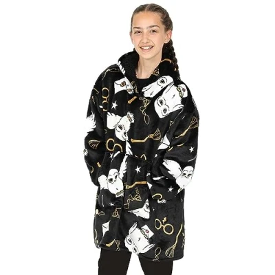 Immagine di Harry Potter Hedwig Felpa con cappuccio da ragazza, in pile, oversize, colore: nero, Nero , One Size