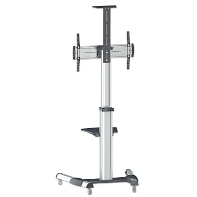 Immagine di Manhattan 461245 Supporto universale per TV Multimedia su ruote schermi da 37&quot; a 70&quot; (supporto fotocamera fino 50 kg e ripiano AV rimovibile), colore: Nero/Argento