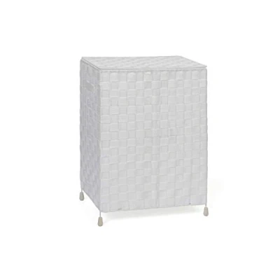 Immagine di Cesto portabiancheria con coperchio e manico per un facile trasporto, comodo organizer vestiti, giocattoli, colore: bianco
