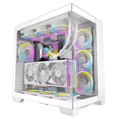 Immagine di Antec C8 ARGB bianco, 2 ventole TQR 160 mm e 1 TQ 140 PWM incluse, layout a doppia camera, tipo C, supporto radiatore 360 mm, pannelli frontali laterali TG senza cuciture, compatibile RTX