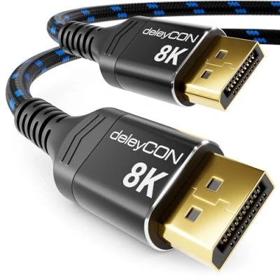 Immagine di deleyCON 1m Cavo DisplayPort 1.4 (8K@60Hz 4K@165Hz 2K@360Hz/240Hz/165Hz/144Hz) UHD WQHD HDR FreeSync + G Sync per Monitor da Gioco Scheda Grafica PC