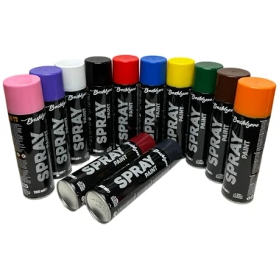 Immagine di Set di colori spray, 12 da 200 ml, ad asciugatura rapida: Nero, Bianco, Blu, Verde, Rosso, Giallo, Viola, Arancione, Rosa, Marrone, Grigio Antracite, Bordeaux