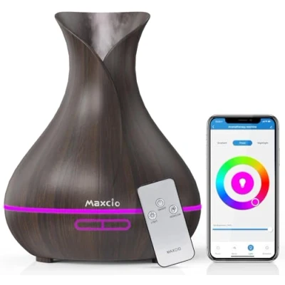 Immagine di Maxcio Diffusore di Oli Essenziali Alexa con Telecomando APP Controllo 400ML Aromi Compatibile Alexa/Google Home 2 Modi Nebbia WiFi Funzione Timer 7 Colori LED Senza BPA