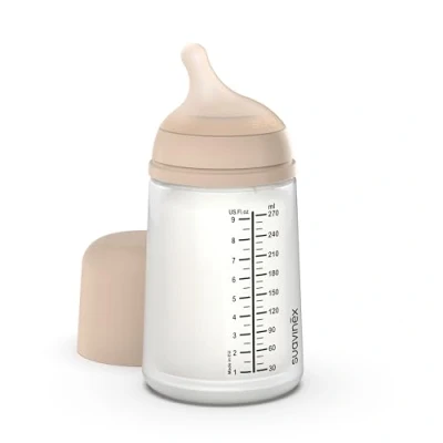 Immagine di Suavinex, Biberon Anti Coliche Zero Zero, con Tettarella in Silicone a Flusso Medio (M), +3 Mesi, Per Allattamento misto Latte Materno e Formula, 270 ml, Light